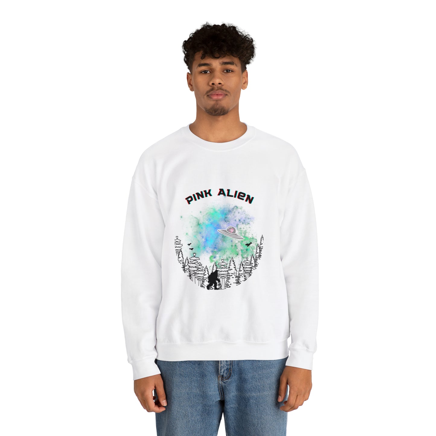 Pink Alien Bigfoot Sighting Crewneck