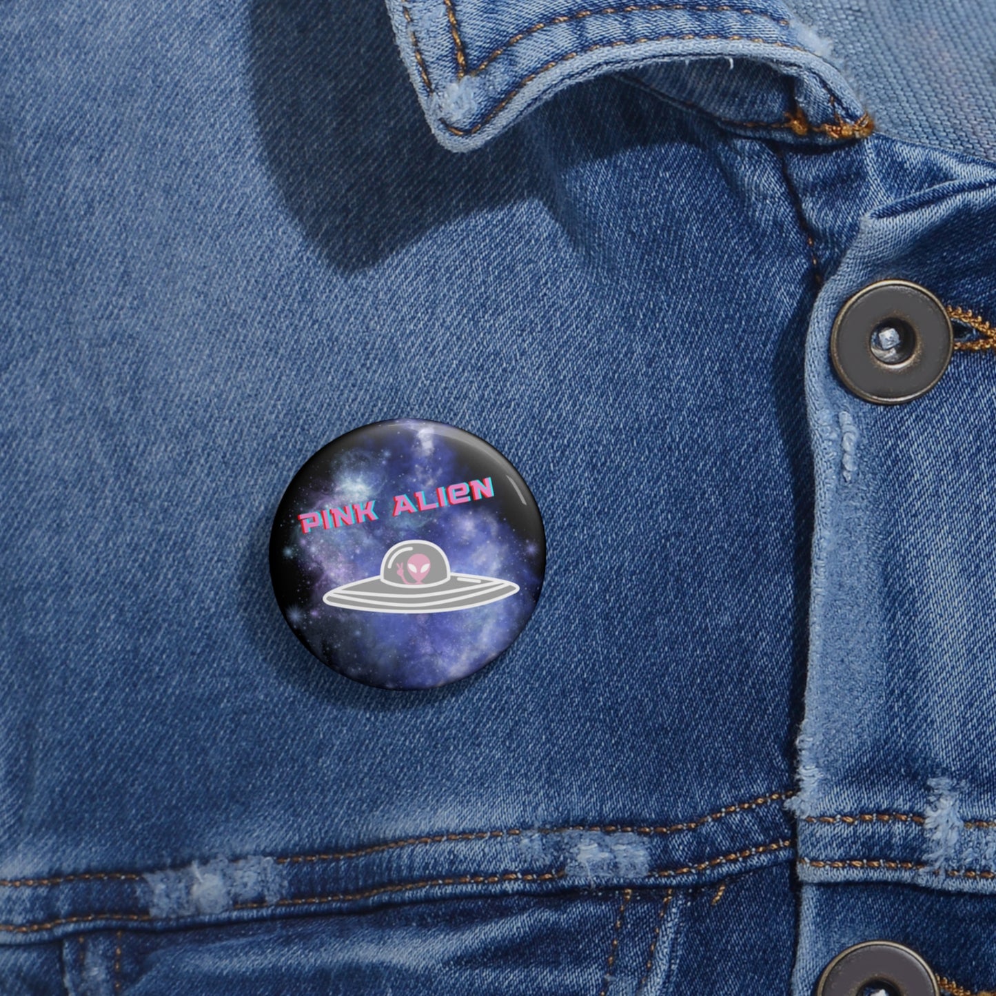 Pink Alien Spaceship Button Pin