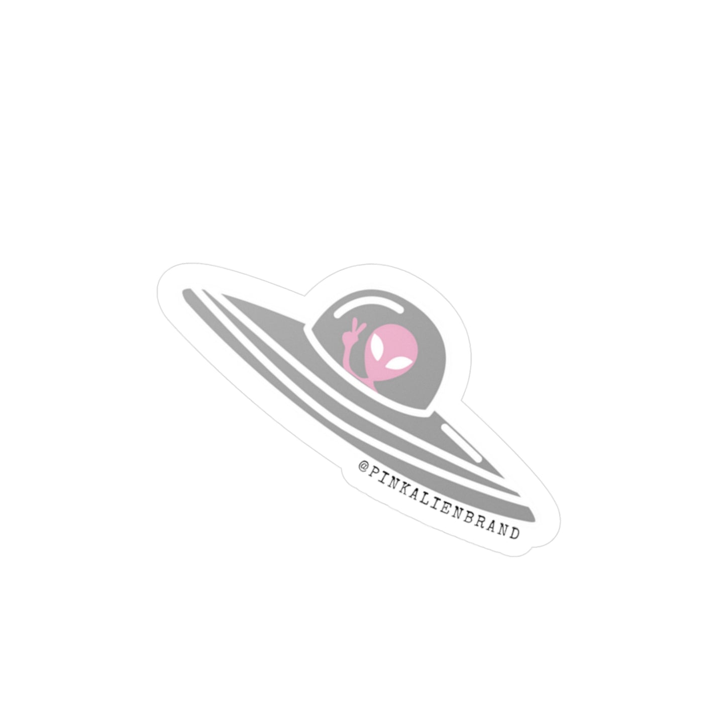 Pink Alien Spaceship Sticker