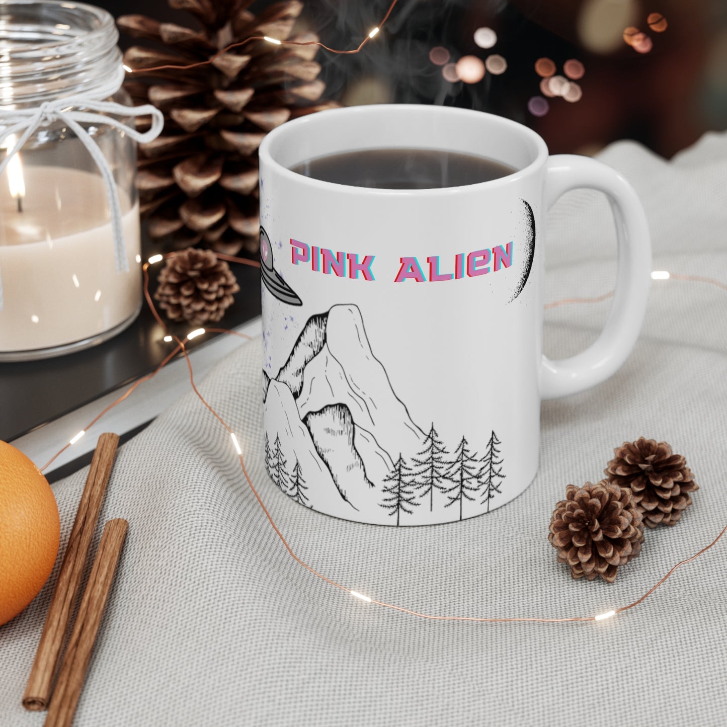 Pink Alien Mountain Ceramic Mug