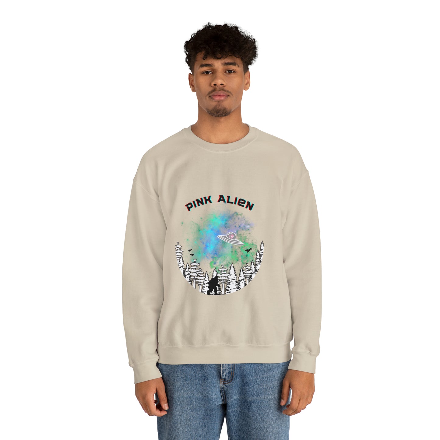 Pink Alien Bigfoot Sighting Crewneck