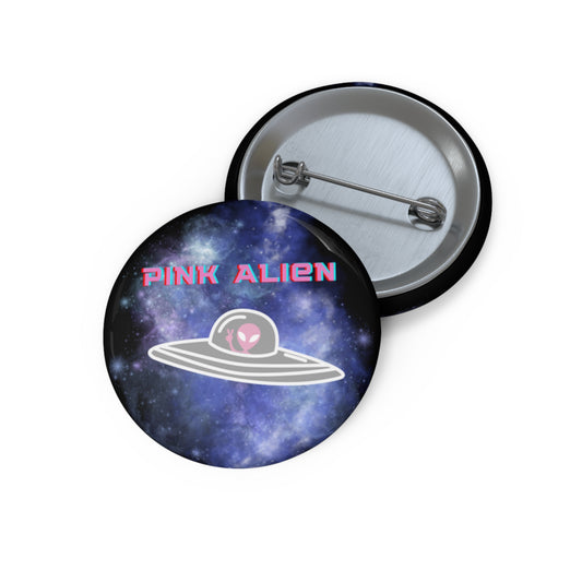 Pink Alien Spaceship Button Pin